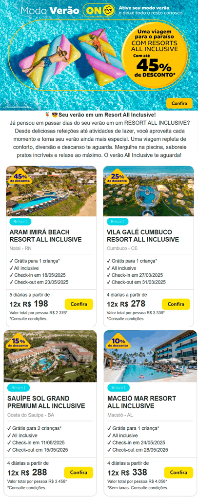 Resorts - Um verão ALL INCLUSIVE te aguarda Com até 45% de DESCONTO